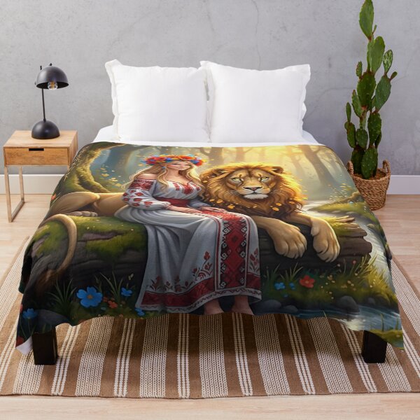 Item preview, Slavic Guardian: Ukrainian Princess with Forest Lion designed and sold by Holub Art Studio & design.