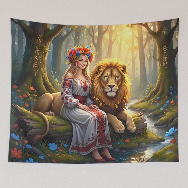 Item preview, Slavic Guardian: Ukrainian Princess with Forest Lion designed and sold by Holub Art Studio & design.
