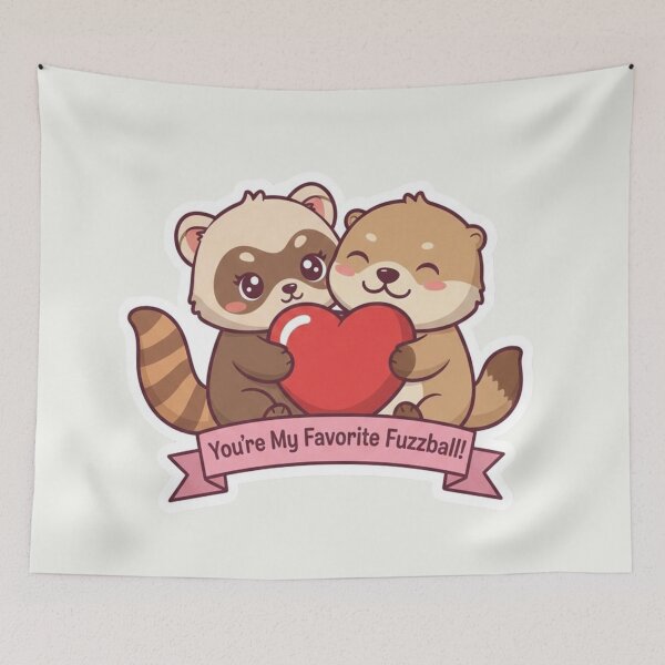 Item preview, You're My Favorite Fuzzball! Cute Kawaii Raccoon and Otter Valentine designed and sold by arup7980.