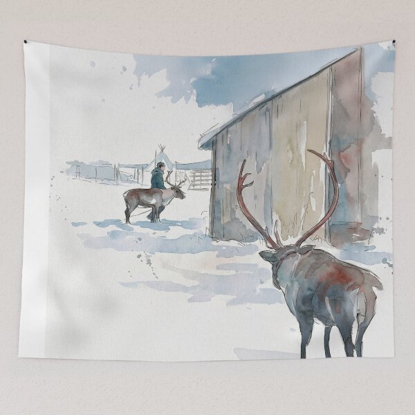 Item preview, The Reindeer Trail, Kiruna Sweden - watercolor illustration designed and sold by clausbjoern.