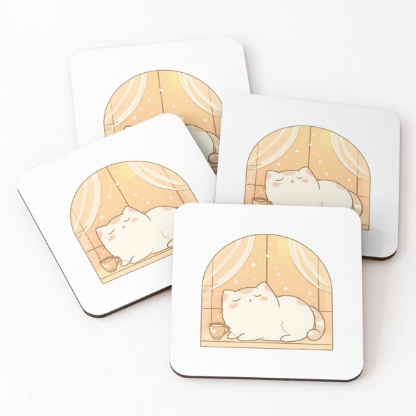 Item preview, Lindo gato estirándose en el asiento de la ventana bajo la cálida luz del sol | Ilustración de amigos de un día tranquilo y acogedor designed and sold by SlowDayFriends.