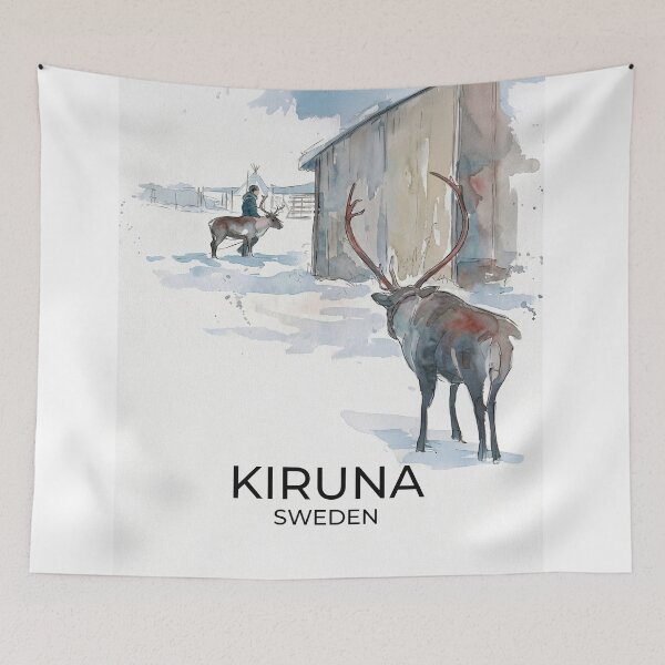 Item preview, The Reindeer Trail, Kiruna Sweden with name - watercolor illustration designed and sold by clausbjoern.