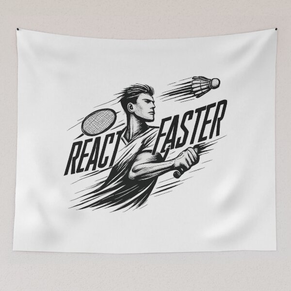 Item preview, REACT FASTER - Explosive Badminton Smash Graphic designed and sold by MKreative Studio.
