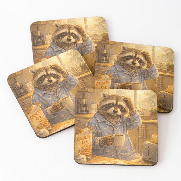 Item preview, Cozy Retro Raccoon Morning Routine designed and sold by MIArt Studio.