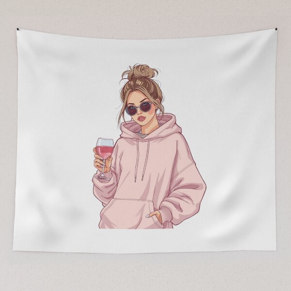 Item preview, Cozy Girl with Wine – Pink Hoodie Aesthetic Illustration designed and sold by Activity01.