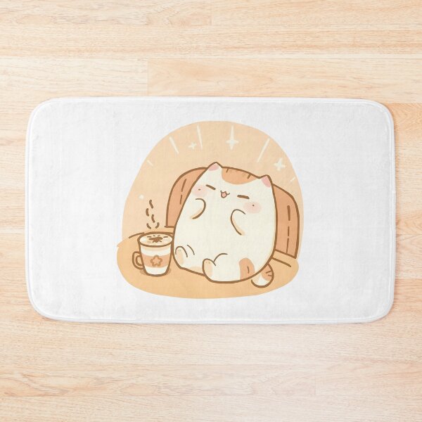 Artikelvorschau, Niedliche, pummelige Katze wälzt sich auf dem Rücken und genießt die warme Sonne | Gemütliche Pastell-Café-Illustration entworfen und verkauft von SlowDayFriends.