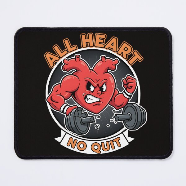 Item preview, All Heart No Quit - Muscular Heart Fitness Mascot Art designed and sold by CELESTIAL©️.