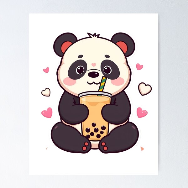 Aperçu de l'œuvre Adorable panda kawaii buvant du thé aux perles créée et vendue par Kruti Collection.