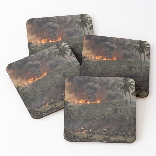 Item preview, Burning Jungle Under Napalm Strike – Explosive War Fire Landscape Art designed and sold by Visualynx.