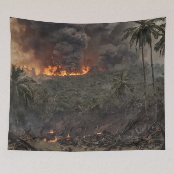 Item preview, Burning Jungle Under Napalm Strike – Explosive War Fire Landscape Art designed and sold by Visualynx.