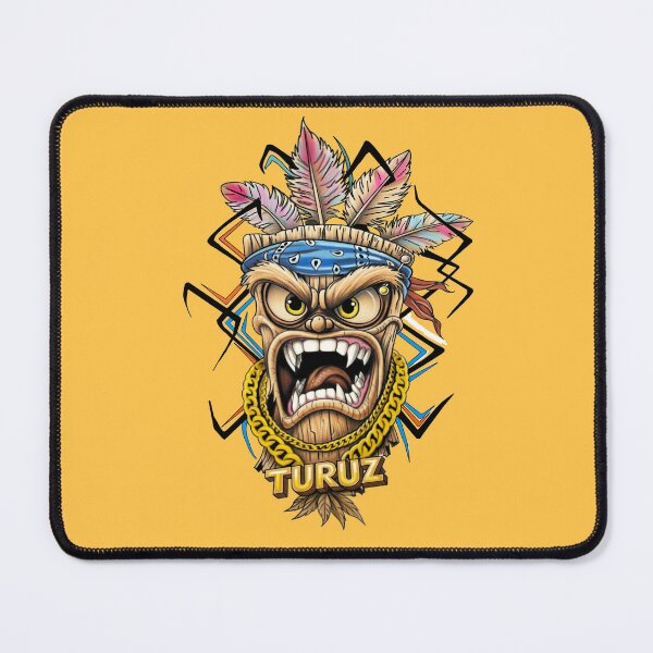 Item preview, Turuz Angry Tribal Mask | Cartoon Wooden Totem with Feathers & Gold Chain designed and sold by Italian Ink Studio.