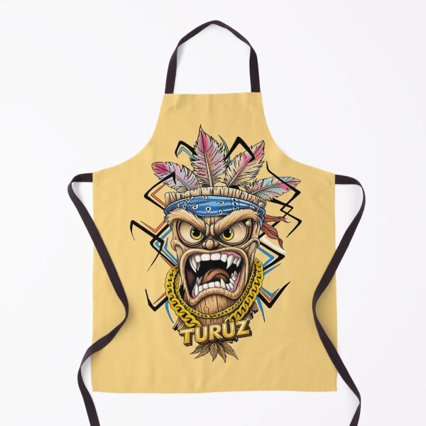 Item preview, Turuz Angry Tribal Mask | Cartoon Wooden Totem with Feathers & Gold Chain designed and sold by Italian Ink Studio.