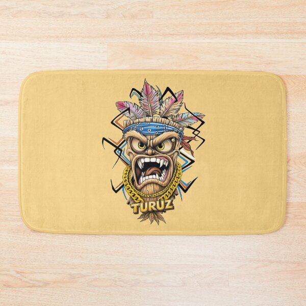 Item preview, Turuz Angry Tribal Mask | Cartoon Wooden Totem with Feathers & Gold Chain designed and sold by Italian Ink Studio.