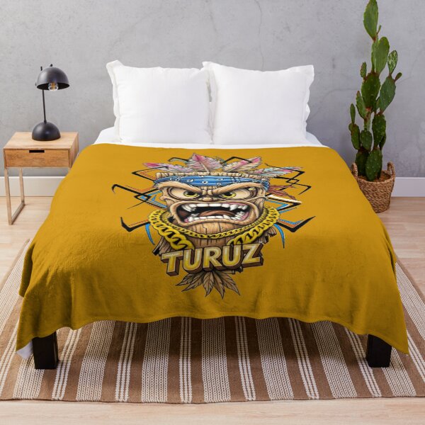 Item preview, Turuz Angry Tribal Mask | Cartoon Wooden Totem with Feathers & Gold Chain designed and sold by Italian Ink Studio.