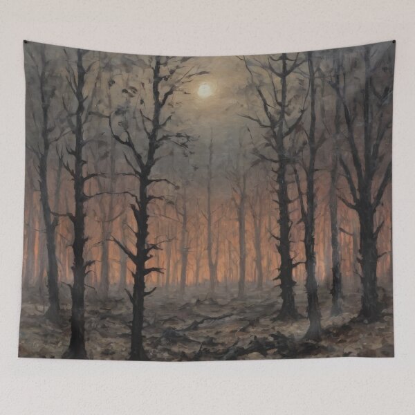 Item preview, Burning Forest at Night – Moonlit Wildfire Landscape Art designed and sold by Visualynx.