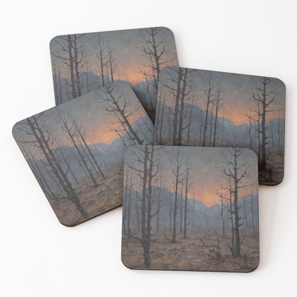 Item preview, Burned Forest at Dawn – Smoky Sunrise Landscape Art designed and sold by Visualynx.