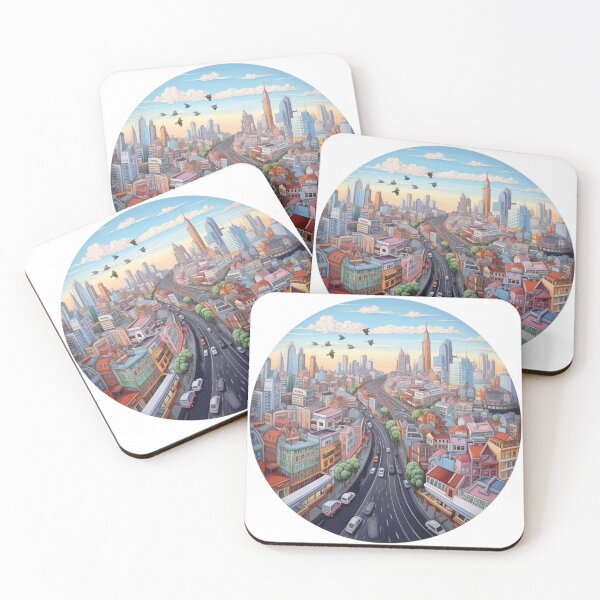 Item preview, Urban Skyline Circular Panorama - Modern Cityscape and Busy Highway Illustration designed and sold by DesignArtist.ia.