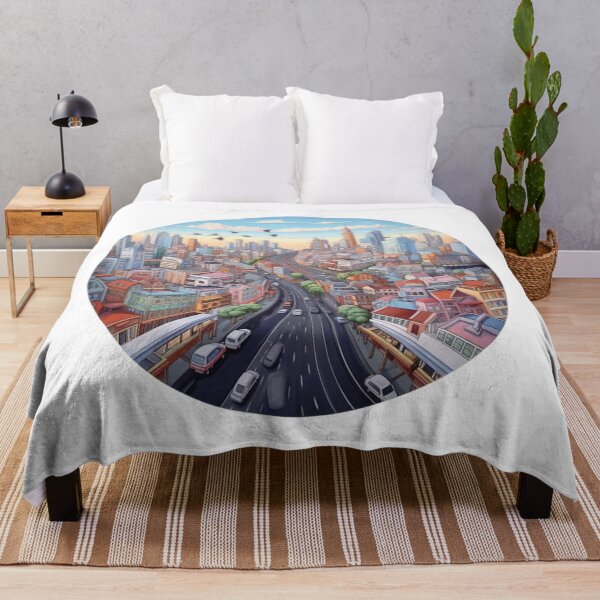 Item preview, Urban Skyline Circular Panorama - Modern Cityscape and Busy Highway Illustration designed and sold by DesignArtist.ia.