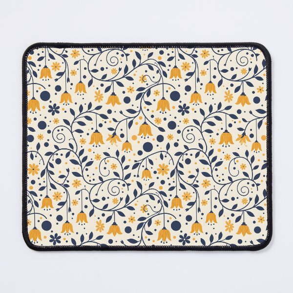 Item preview, Golden Yellow Bells on Dark Blue Vines – Flat Floral Vector designed and sold by VelloomStore.