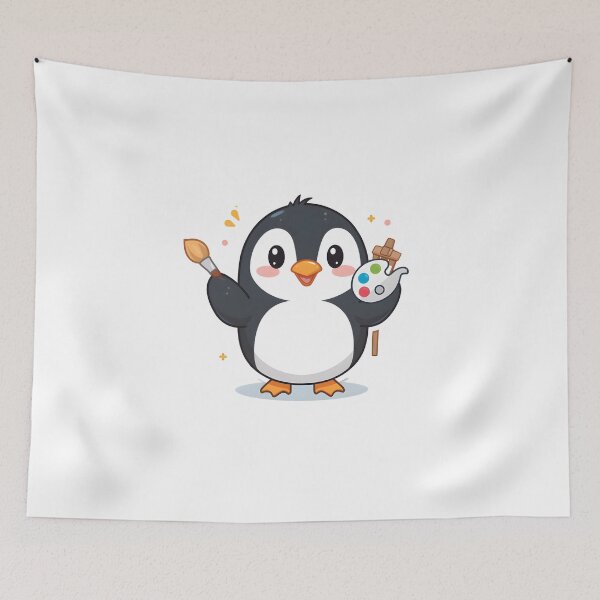 Item preview, Cute Penguin Artist Cartoon – Kawaii Painting Penguin designed and sold by Kruti Collection.