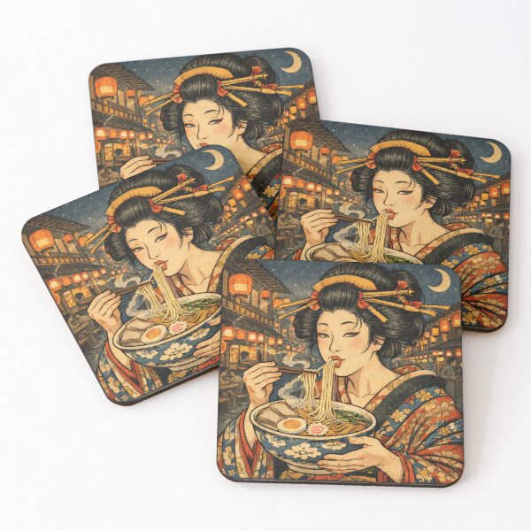 Item preview, Ukiyo-e Oiran Ramen Art – Japanese Woodblock Print Night Street Food Illustration designed and sold by wa-birds-hama.