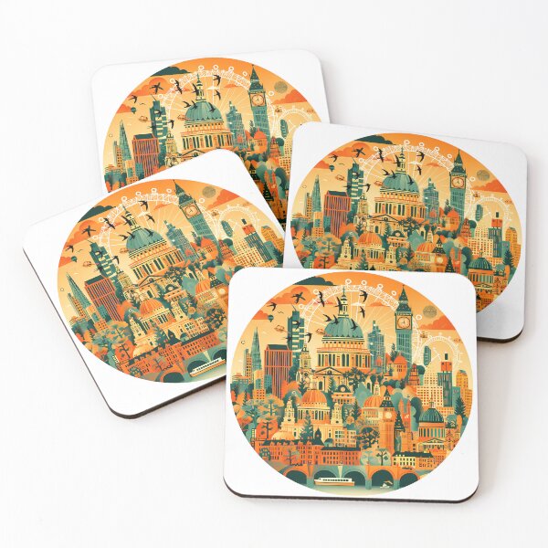 Item preview, London City Skyline Panorama - Vibrant Orange Pop Art Circular Landmark Illustration designed and sold by DesignArtist.ia.