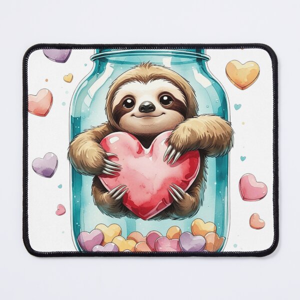 Item preview, Cute Sloth Hugging Heart in Glass Jar Whimsical Valentine Art designed and sold by AQUILAKREO.