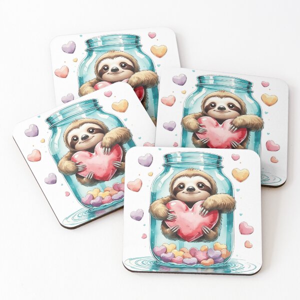 Item preview, Cute Sloth Hugging Heart in Glass Jar Whimsical Valentine Art designed and sold by AQUILAKREO.