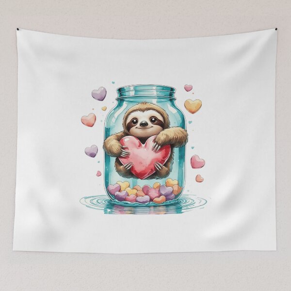 Item preview, Cute Sloth Hugging Heart in Glass Jar Whimsical Valentine Art designed and sold by AQUILAKREO.