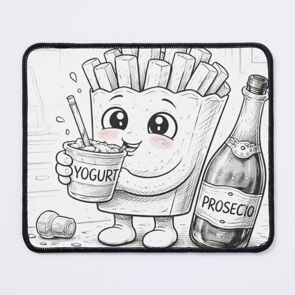 Item preview, Cute Fries Character With Yogurt and Prosecco – Funny Food Line Art designed and sold by ComedyInkFactor.