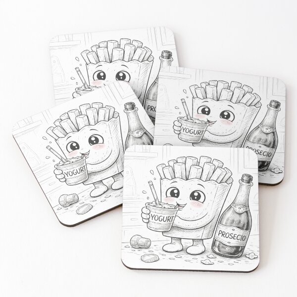 Item preview, Cute Fries Character With Yogurt and Prosecco – Funny Food Line Art designed and sold by ComedyInkFactor.