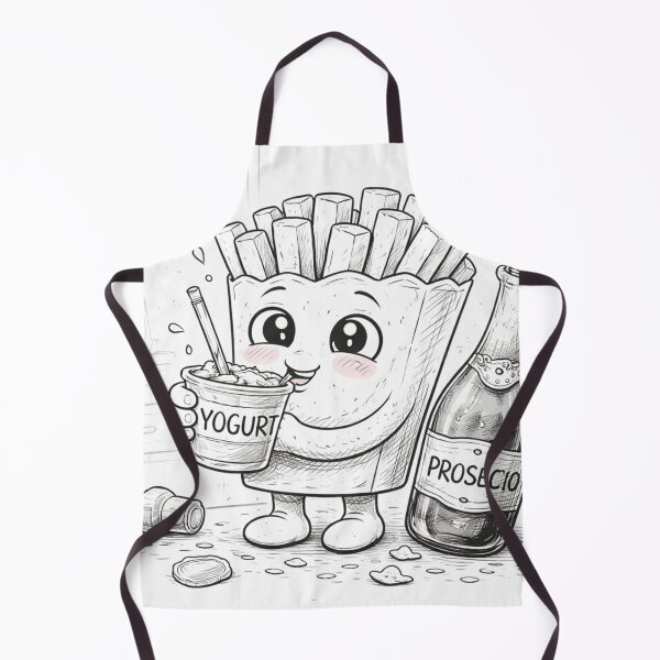 Item preview, Cute Fries Character With Yogurt and Prosecco – Funny Food Line Art designed and sold by ComedyInkFactor.