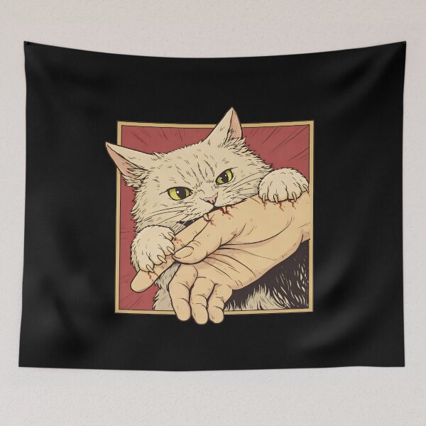 Item preview, Angry Cat Biting Hand Dark Humor Illustration, Savage Cat Attack Meme Art for Cat Lovers with Sharp Claws Attitude Design designed and sold by JoyBoyStudio1.