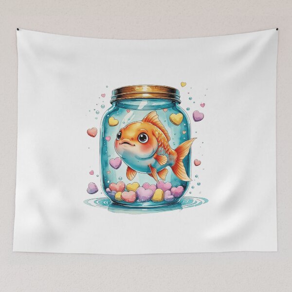 Item preview, Cute Goldfish in Glass Jar Whimsical Valentine Sublimation Art designed and sold by AQUILAKREO.