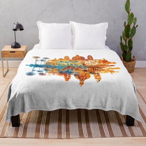 Item preview, Mediterranean Sunset Reflection - Vibrant Tropical City Skyline & Palm Tree Art designed and sold by DesignArtist.ia.