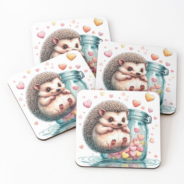 Item preview, Cute Happy Hedgehog with Glass Jar Whimsical Valentine Sublimatio designed and sold by AQUILAKREO.