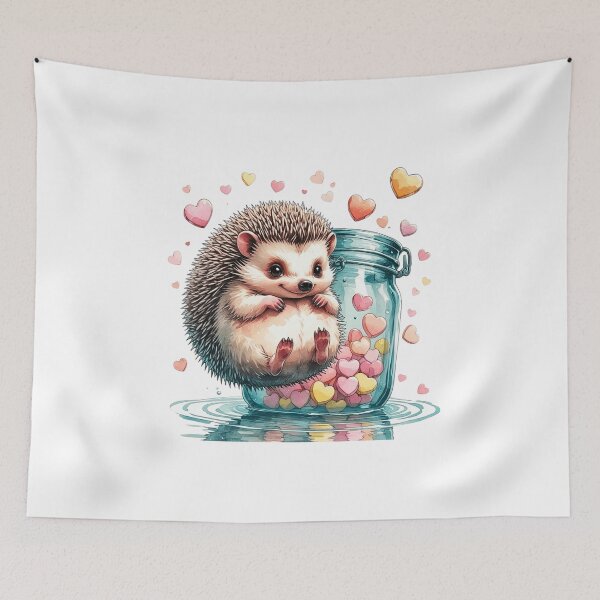 Item preview, Cute Happy Hedgehog with Glass Jar Whimsical Valentine Sublimatio designed and sold by AQUILAKREO.