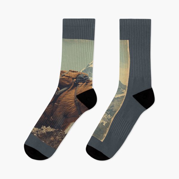 Item preview, Globetrotter Capybara in the Mountains – Travel Spirit Inspired Illustration designed and sold by JuanaDesigns.