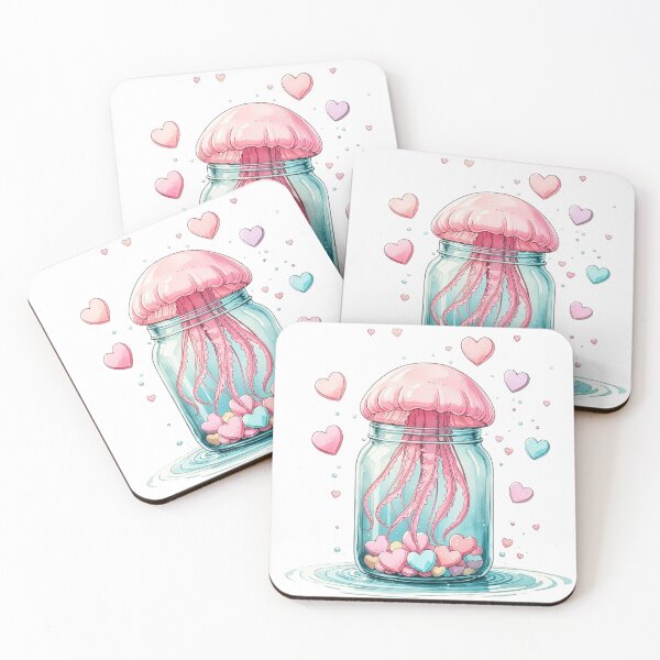Item preview, Cute Pink Jellyfish in Glass Jar Whimsical Valentine Sublimation Art designed and sold by AQUILAKREO.