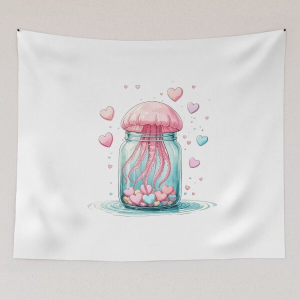 Item preview, Cute Pink Jellyfish in Glass Jar Whimsical Valentine Sublimation Art designed and sold by AQUILAKREO.