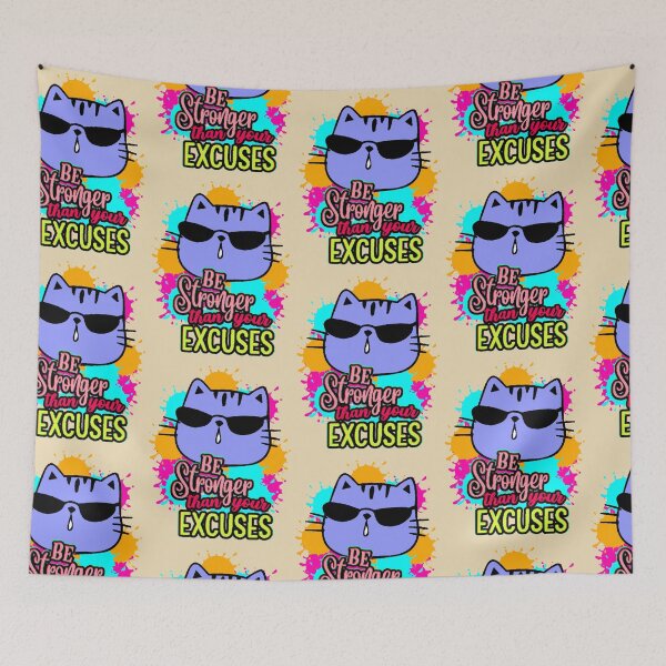 Item preview, Be Stronger Than Your Excuses – Motivational Cat with Glasses designed and sold by AstronautMerch.