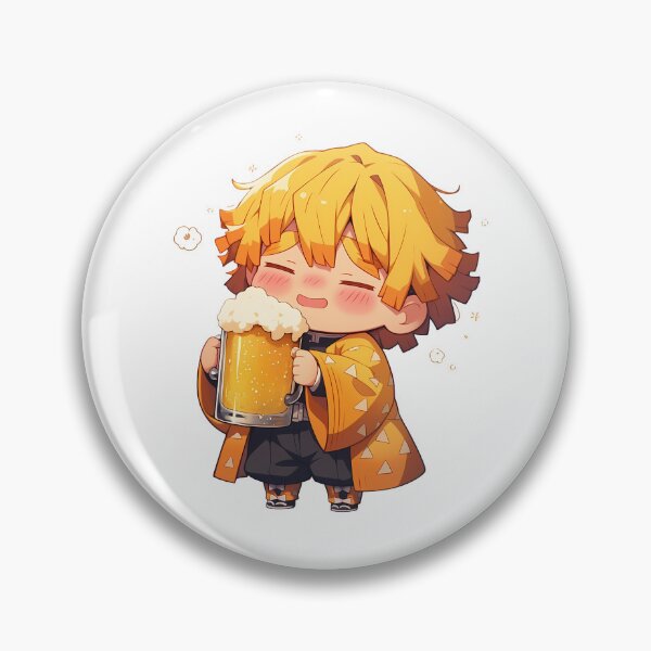 Item preview, Demon Zenitsu Agatsuma Anime Slayer Chibi Kawaii Beer Drunk Cute Happy Mood designed and sold by riadjamai.