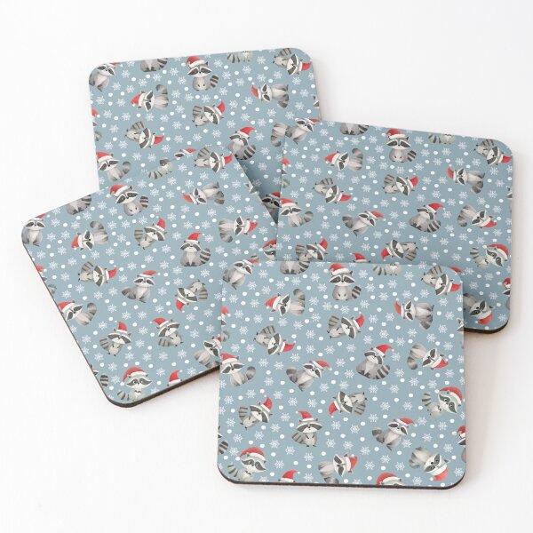 Item preview, Christmas Raccoons & Snowflakes on Light Gray-Blue designed and sold by KSimpson838.