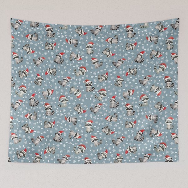 Item preview, Christmas Raccoons & Snowflakes on Light Gray-Blue designed and sold by KSimpson838.