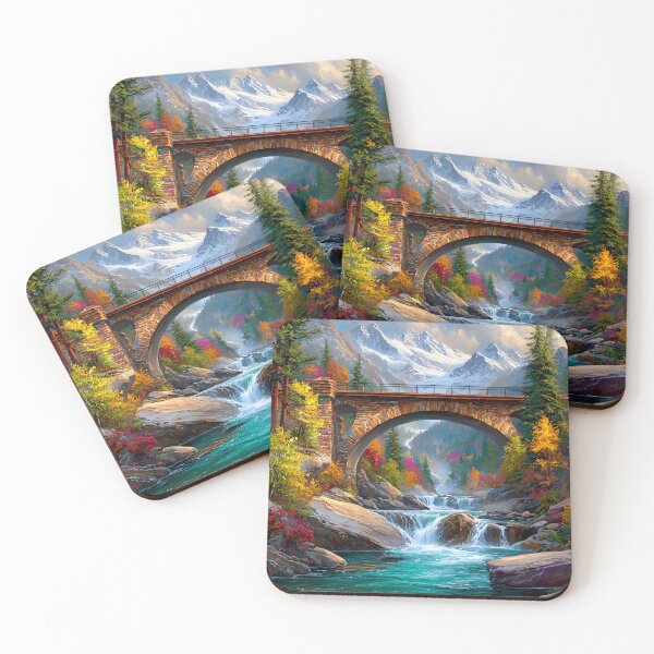 Item preview, Majestic Bridge Over A Serene Mountain River Scene designed and sold by Artessie.