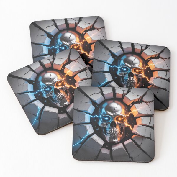 Item preview, Electric Skull Breakthrough – Metallic Skull With Blue & Orange Lightning Sticker designed and sold by Alwaleed112.