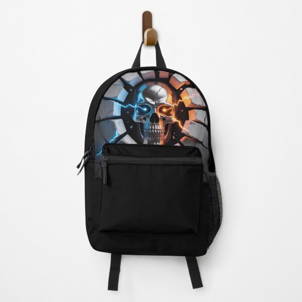 Item preview, Electric Skull Breakthrough – Metallic Skull With Blue & Orange Lightning Sticker designed and sold by Alwaleed112.
