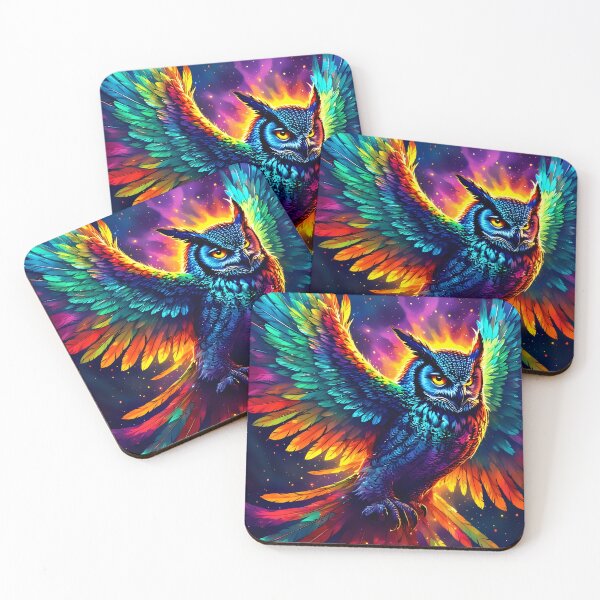 Item preview, Rainbow Fire Owl – Psychedelic Mythical Guardian designed and sold by Neer arts.