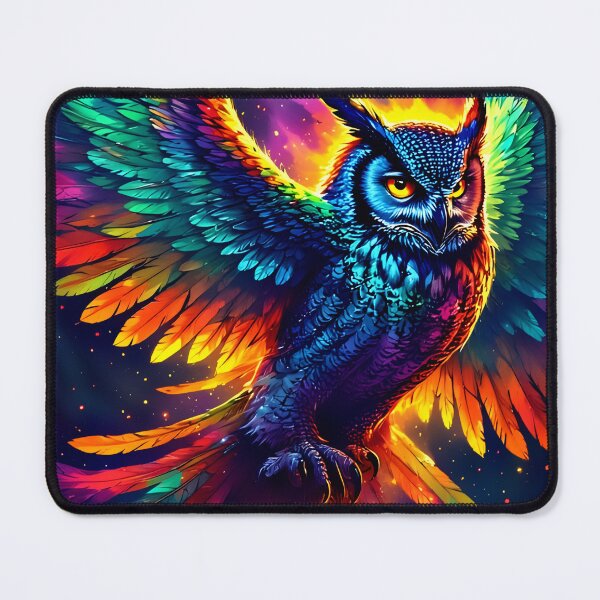 Item preview, Rainbow Fire Owl – Psychedelic Mythical Guardian designed and sold by Neer arts.