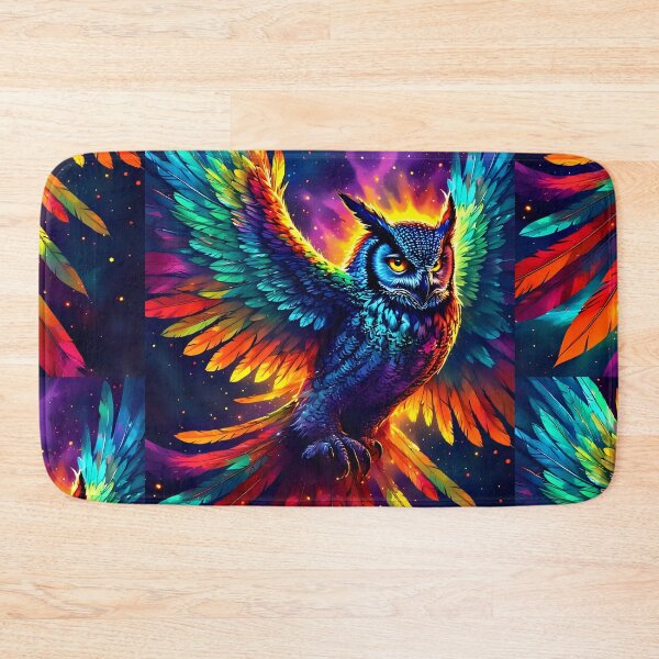 Item preview, Rainbow Fire Owl – Psychedelic Mythical Guardian designed and sold by Neer arts.